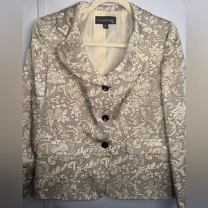 Evan Picone Cream and Gray Blazer with Ornate Fabric